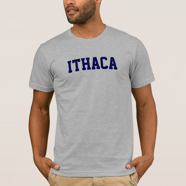 T-shirt de Ithaca no cinza da urze com azuis (Frente)