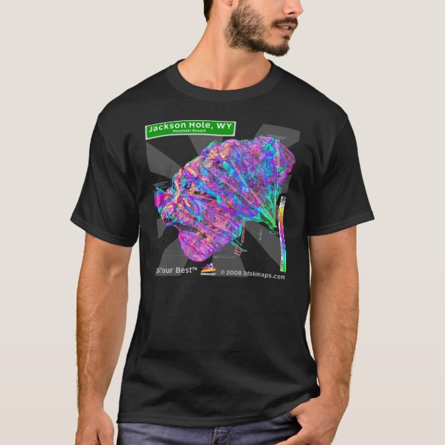 T-shirt de Jackson Hole 3dSkiMaps (escuro) (Frente)