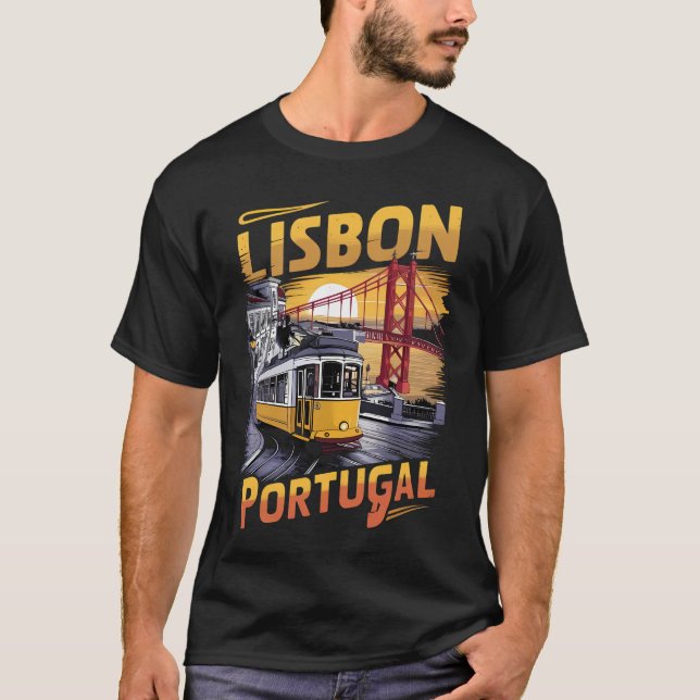 T-Shirt de Lisboa com elétrico iônico e ponte famo (Frente)