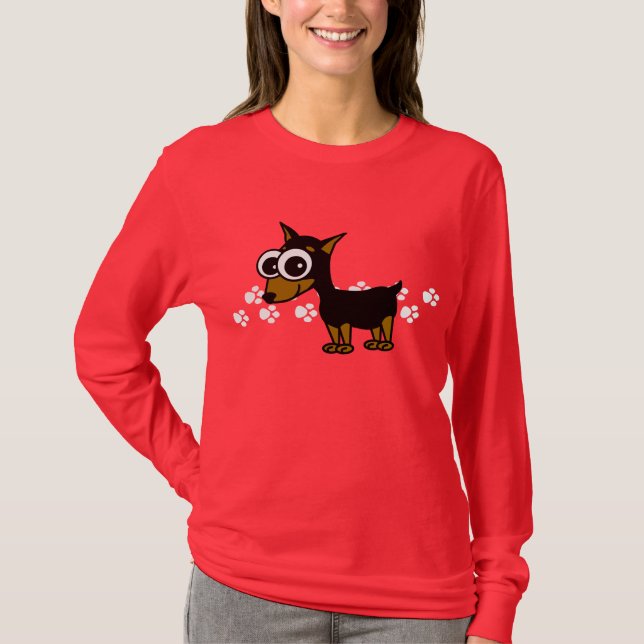 T-shirt de Longsleeve do Pinscher diminuto - (Frente)