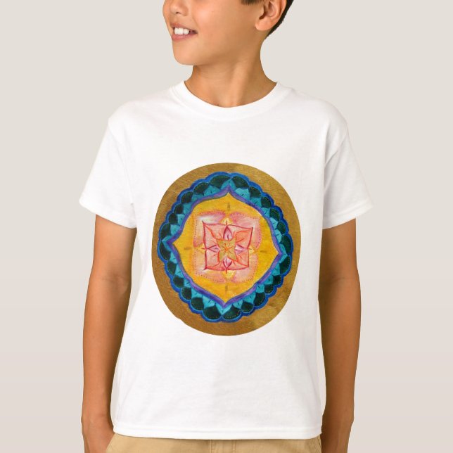 T-Shirt de Mandala Kids, Roupa Fine Jersey, (Frente)