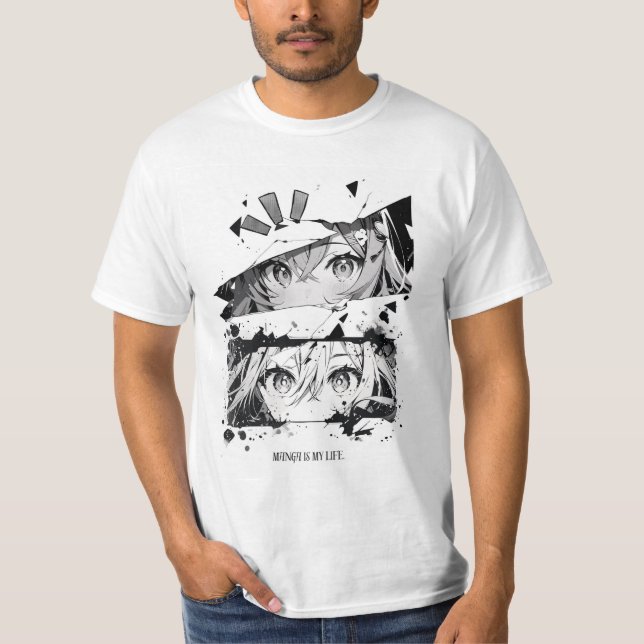 T-Shirt de Manga em Escala de Cinza (Frente)