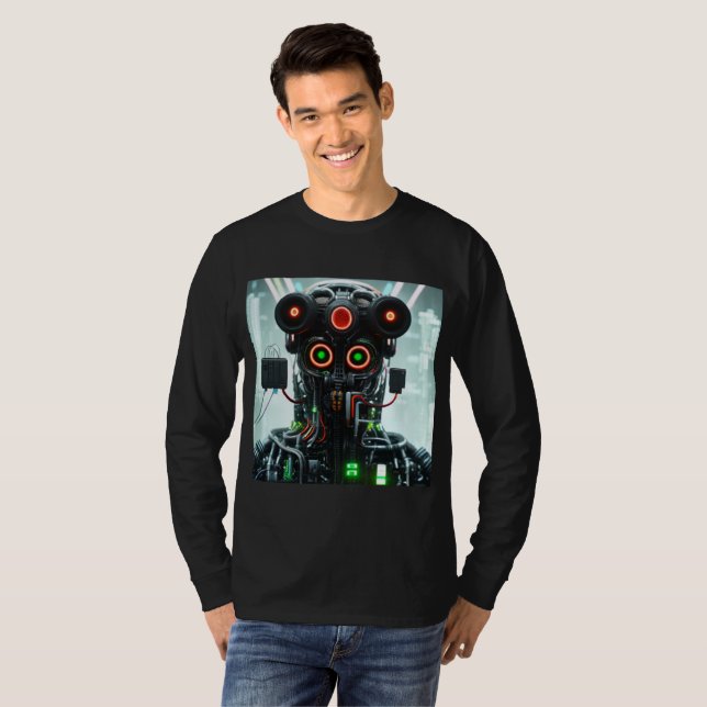 T-shirt de manga preta, de 5 homens, Robot (Frente Completa)