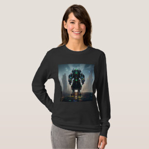 T-shirt de manga preta do robô 4 mulheres