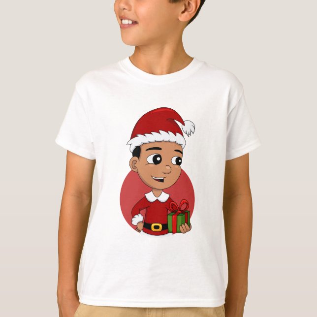 T-Shirt de menino de cabelos negros de Natal (Frente)