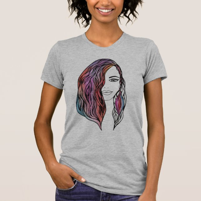 T-shirt de mulheres bonitas com uma fotografia (Frente)