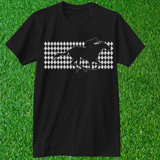 T-Shirt de Ouros de Raça Ganhadora (Diamond silks pattern with racehorse. Customize with any shirt and ink colors you like. )