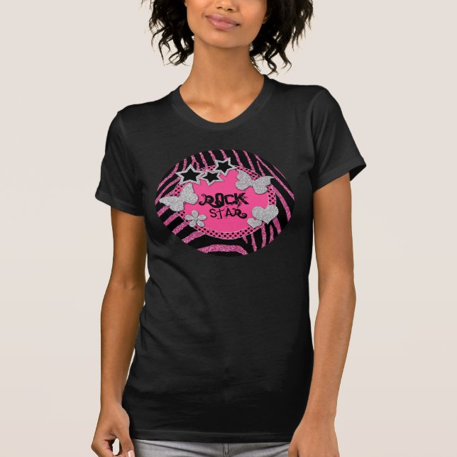 T-shirt de prata preto cor-de-rosa da estrela do (Frente)