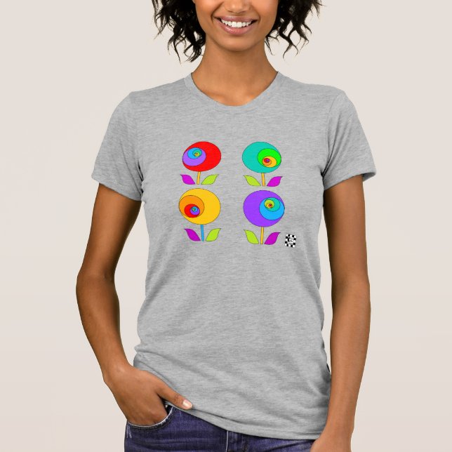 T-Shirt de Quatro Flores Fibonacci Coloridas (Frente)