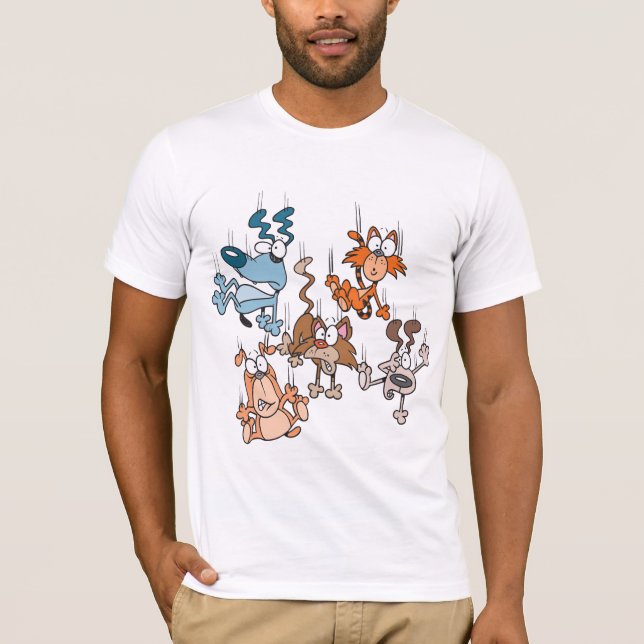 T-shirt de queda dos homens dos gatos e dos cães (Frente)