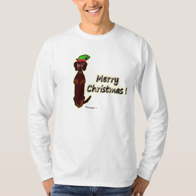 T-shirt de Sidney do Dachshund do Feliz Natal (Frente)