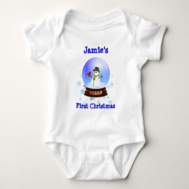 T-shirt de Snowglobe do Natal do bebê primeiro (Frente)
