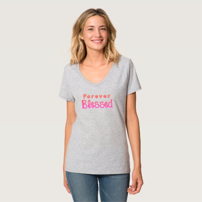 T-Shirt de Texto Rosa Abençoado para sempre (Frente Completa)