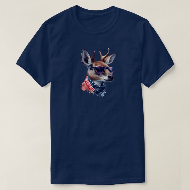 T-Shirt De Veado Em 4 De Julho (Frente do Design)