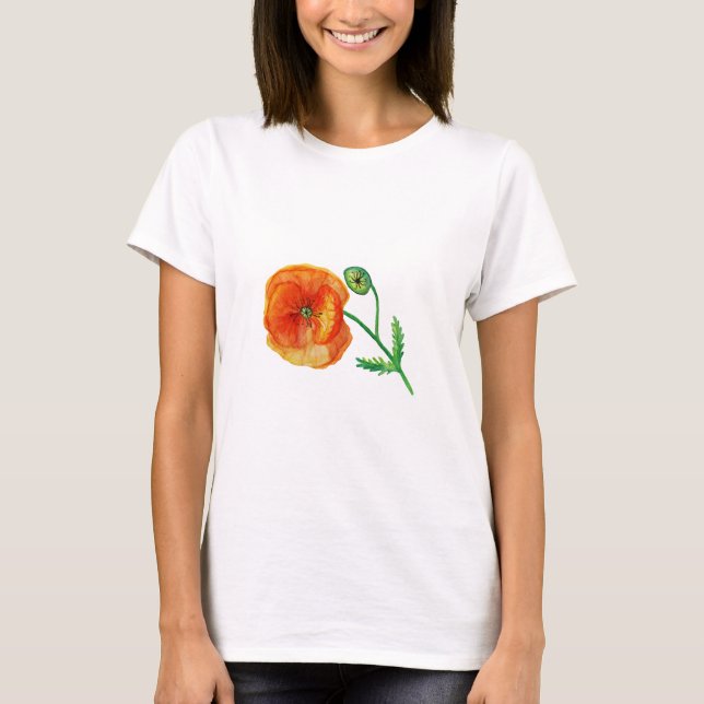 T-Shirt de Verão de Desenho de Arte Flor Vermelha (Frente)