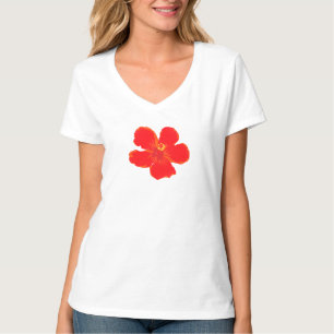 T-Shirt de Verão de Flor Vermelho Mínimo