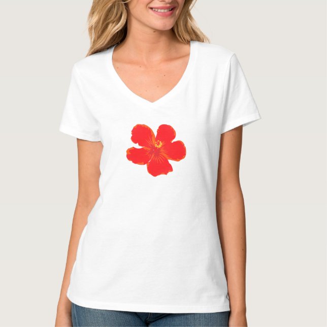 T-Shirt de Verão de Flor Vermelho Mínimo (Frente)