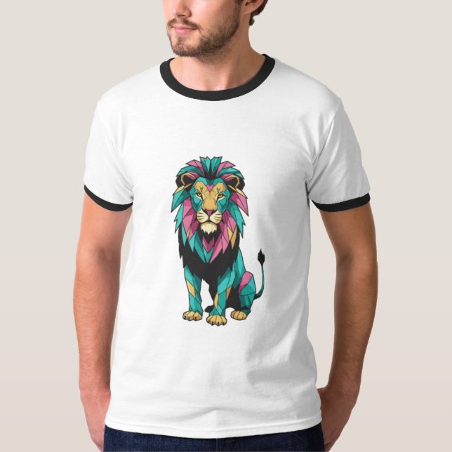 T-Shirt de Vidro Arrefecido de Leão Geométrico (Frente)