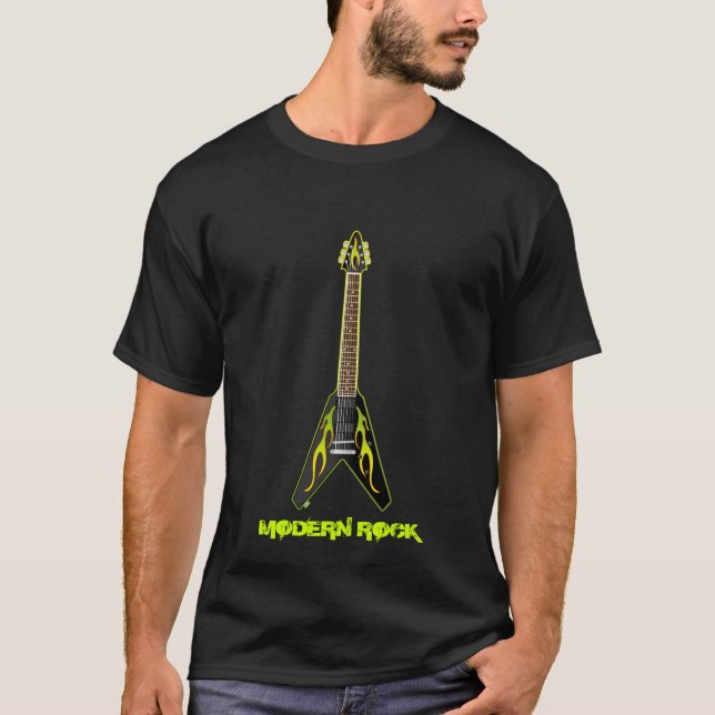 T-shirt de voo moderno da guitarra de V (escuro) (Frente)