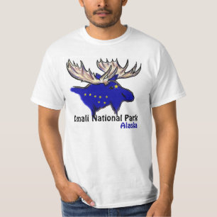 T-shirt Denali National Park Alaska flag elk value tee
