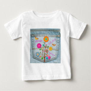 T-shirt Denim Back Pocket Flores Paz Esperança