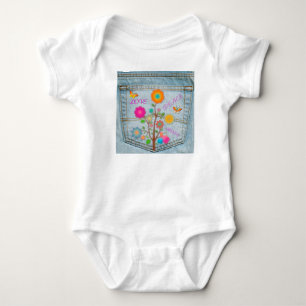 T-shirt Denim Back Pocket Flores Paz Esperança