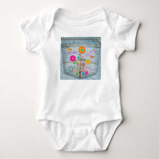 T-shirt Denim Back Pocket Flores Paz Esperança (Frente)