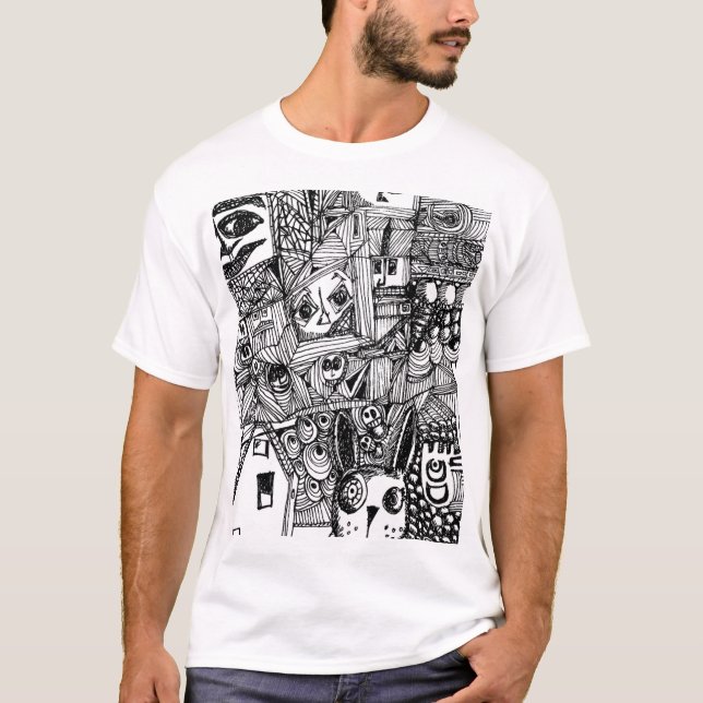 T-shirt desenhado mão original dos Doodles (Frente)