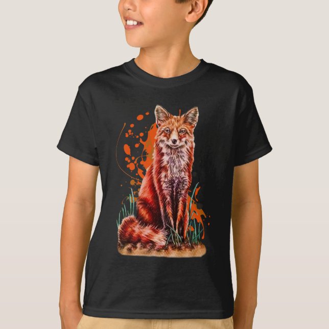 T-shirt Desenho da arte animal vermelha do Fox e da (Frente)