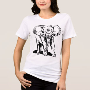T-shirt Desenho de Linha de Elefante Preto-Cinto