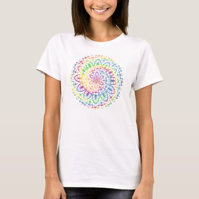 T-shirt Desenho de Padrão de Mandala Arco-íris (Frente)