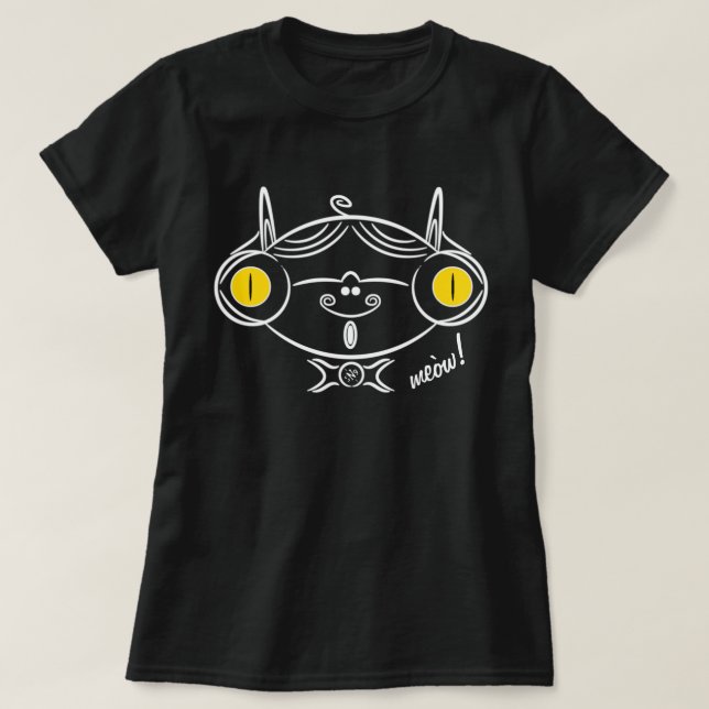 T-shirt Desenho de um gato clássico com óculos e bigode (Frente do Design)