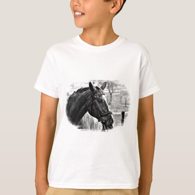 T-shirt Desenho do Cavalo Branco Negro (Frente)