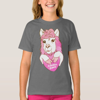 T-shirt Desenho e Coração Llama Cor-de-Rosa Bonita