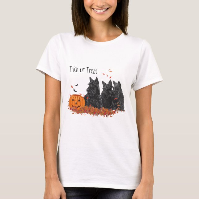 T-shirt Desenho Sazonal de Outono do Terrier Escocês (Frente)