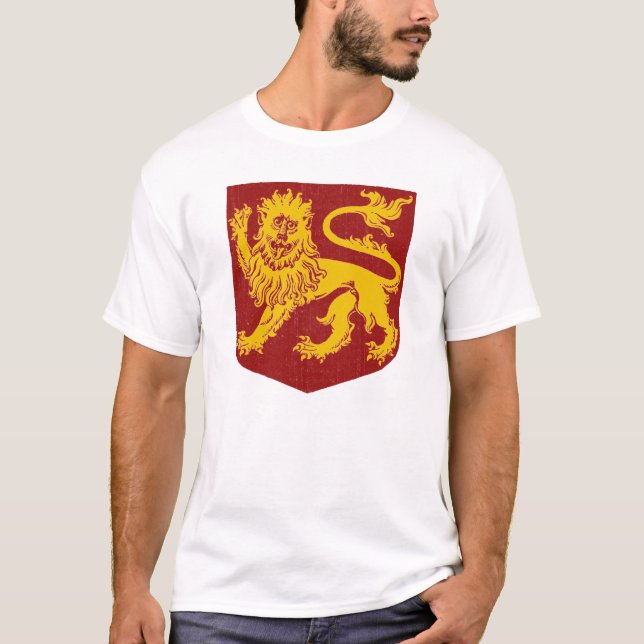 T-shirt Desenho Vintage de Leão Rampante Heráldico (Frente)