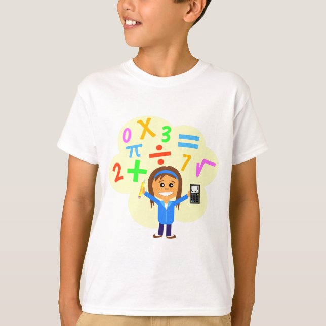 T-shirt Desenhos animados da menina da matemática (Frente)