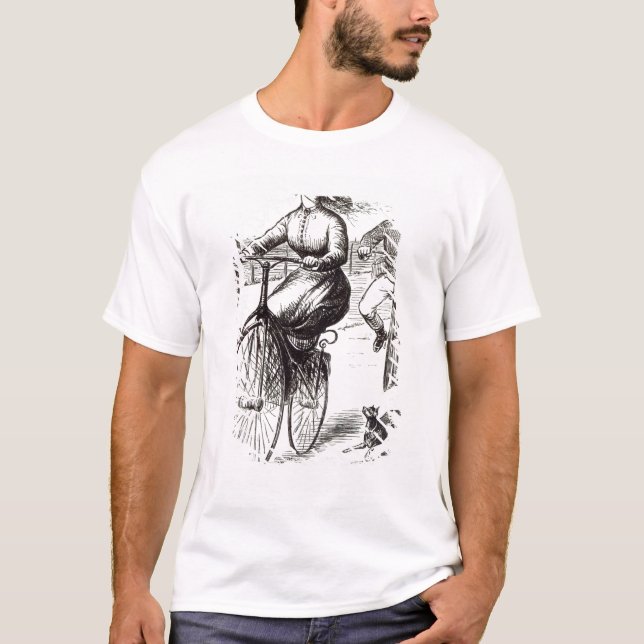 T-shirt Desenhos animados de uma senhora em um Velocipede, (Frente)