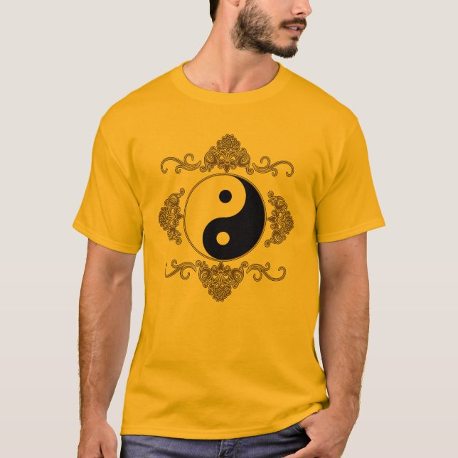 T-shirt Design bonito de Yin Yang no preto e no ouro (Frente)