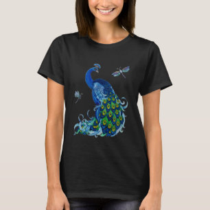 T-shirt Design Clássico de Peacock e Dragonfly