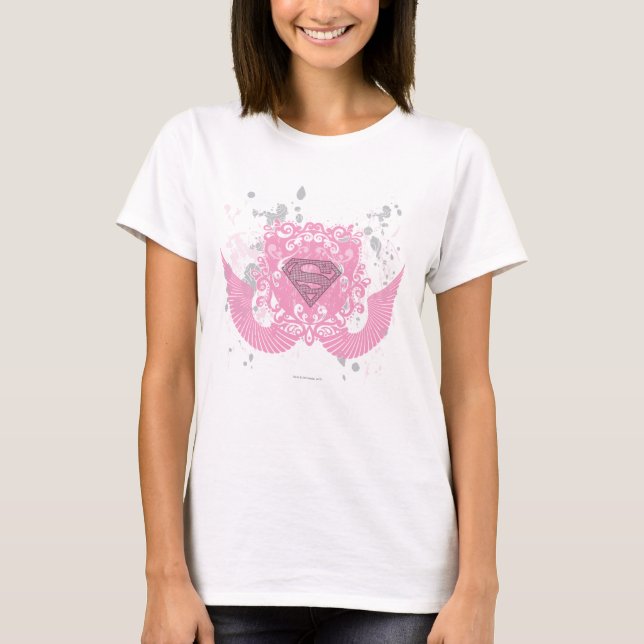 T-shirt Design com asa rosa super-menina (Frente)