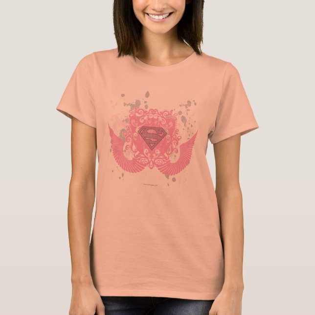 T-shirt Design com asa rosa super-menina (Frente)