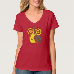 T-shirt Design da coruja com o Brown amarelo vermelho,