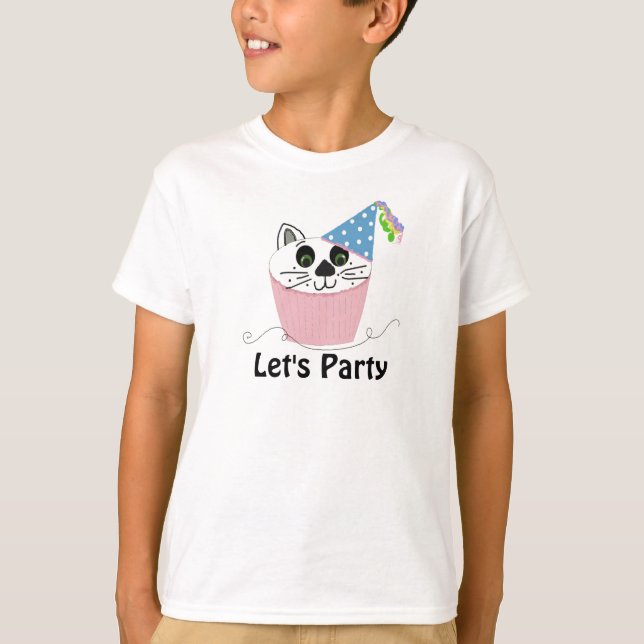 T-shirt Design de aniversário de Cupcake de gato (Frente)
