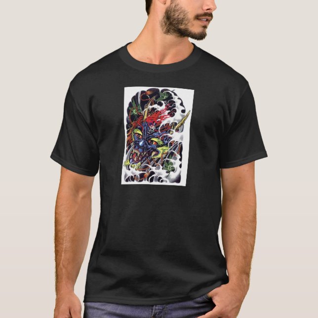 T-shirt Design de Tatuagem Oni & Folha de Bordo (Frente)