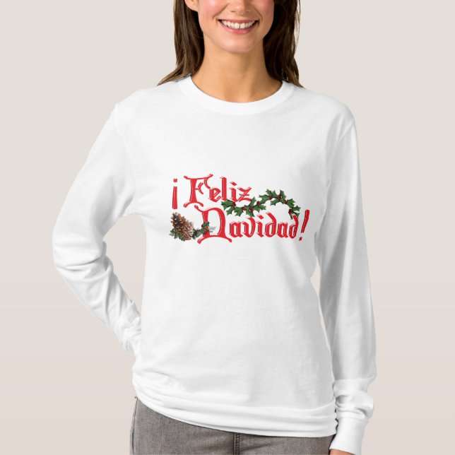 T-shirt Design de texto Feliz Navidad com Pine Cones (Frente)