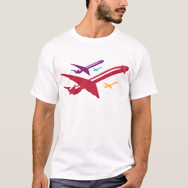 T-shirt Design de Voo de Jato de Avião de Cães Retro (Frente)