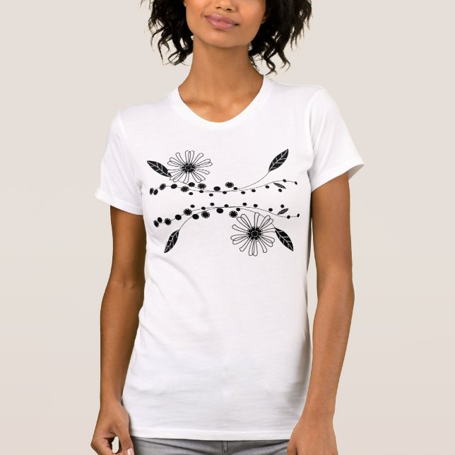 T-shirt Design Floral Branco e Preto (Frente)