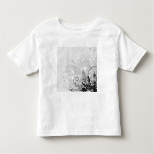 T-shirt Design floral do Grunge - luz - B&W cinzento