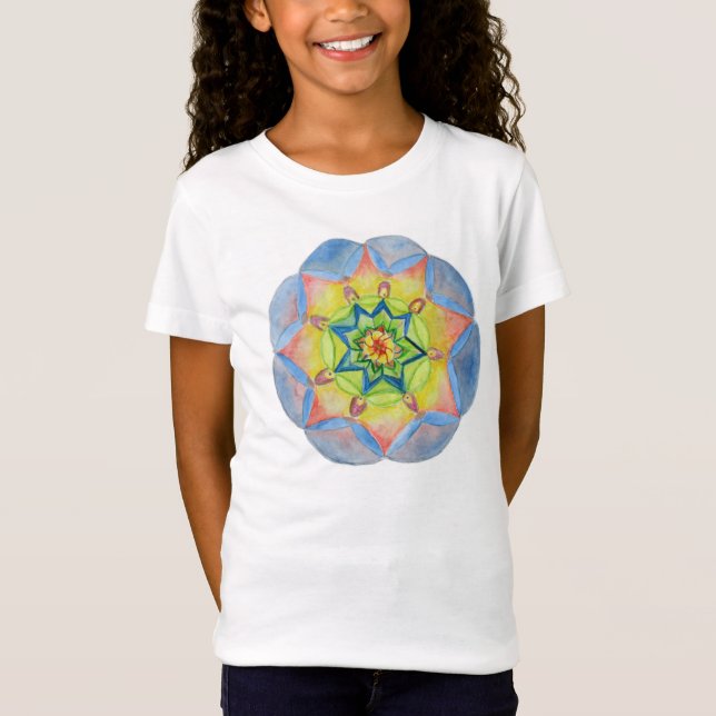 T-shirt Design Pintado com a Mão Azul de Mandala (Frente)